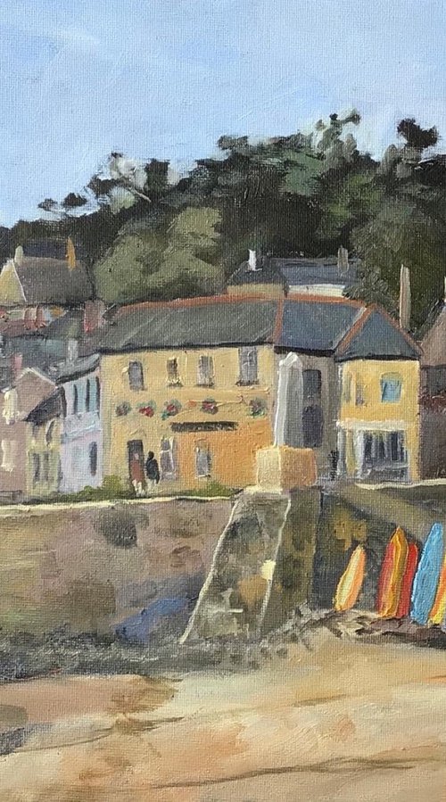 Mousehole harbour and town, an original oil painting. by Julian Lovegrove Art