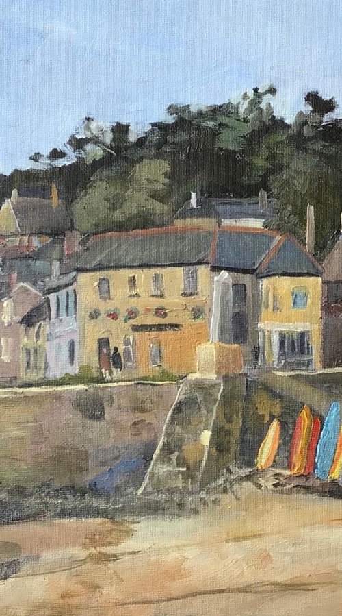 Mousehole harbour and town, an original oil painting. by Julian Lovegrove Art