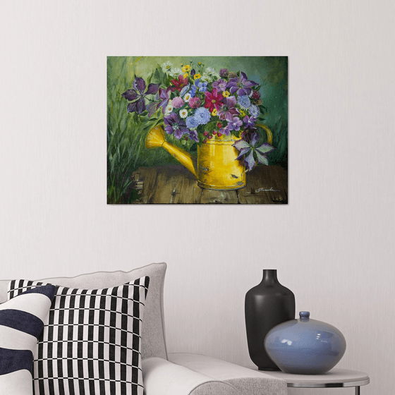 "BOUGUET FOR GRANDMA'' oil painting on canvas. Garden flowers