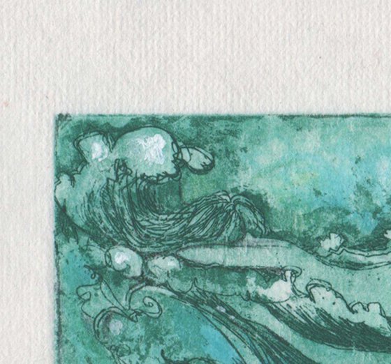 Woman and whale limited edition etching of an underwater dream