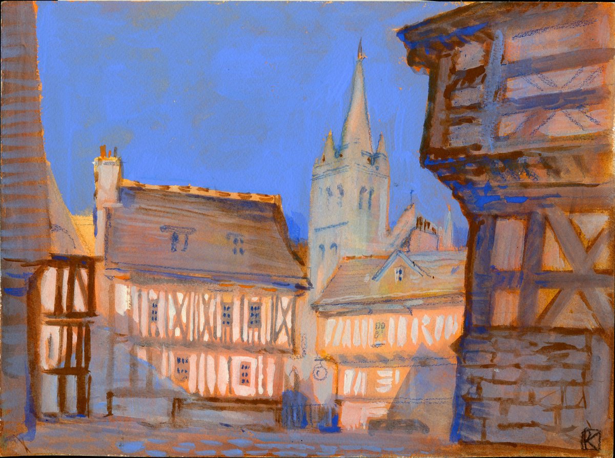 Impressionistic Cityscapes Painting By Olga Kataeva-Rochford, 12 X 9", Vannes In The Sunset Light, Original Artwork