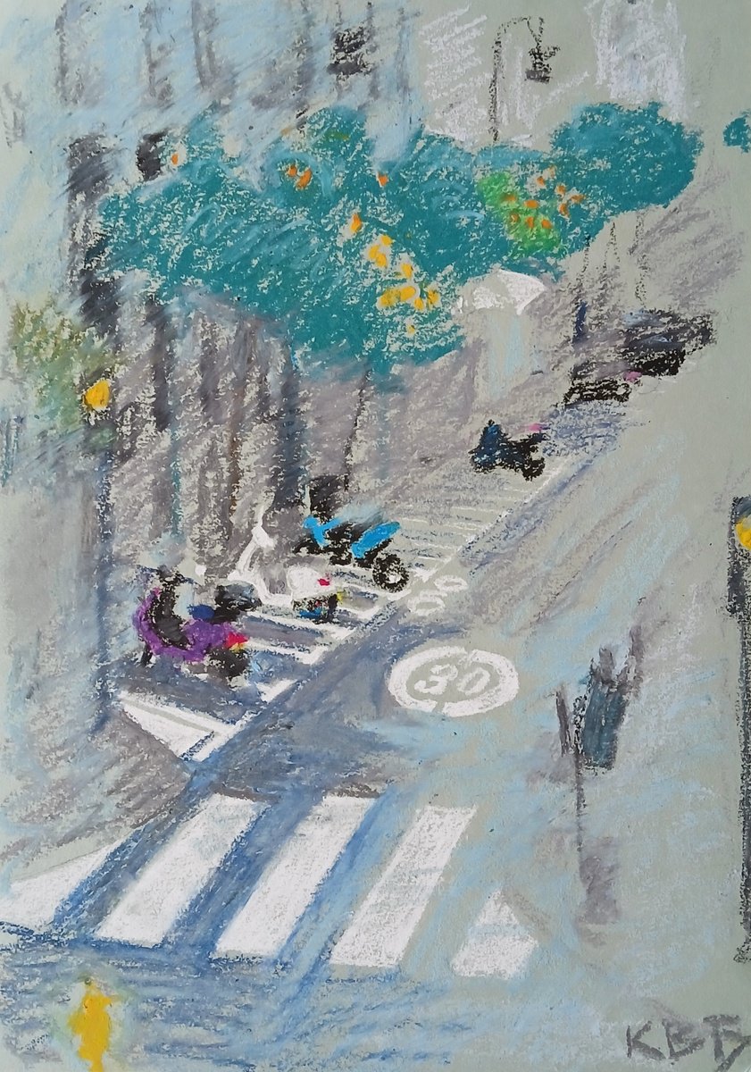 Impressionistic Pastel Drawing , Rain In Valencia By Vasyl Koval, 8 X 12, Artwork For Sale On Artfinder
