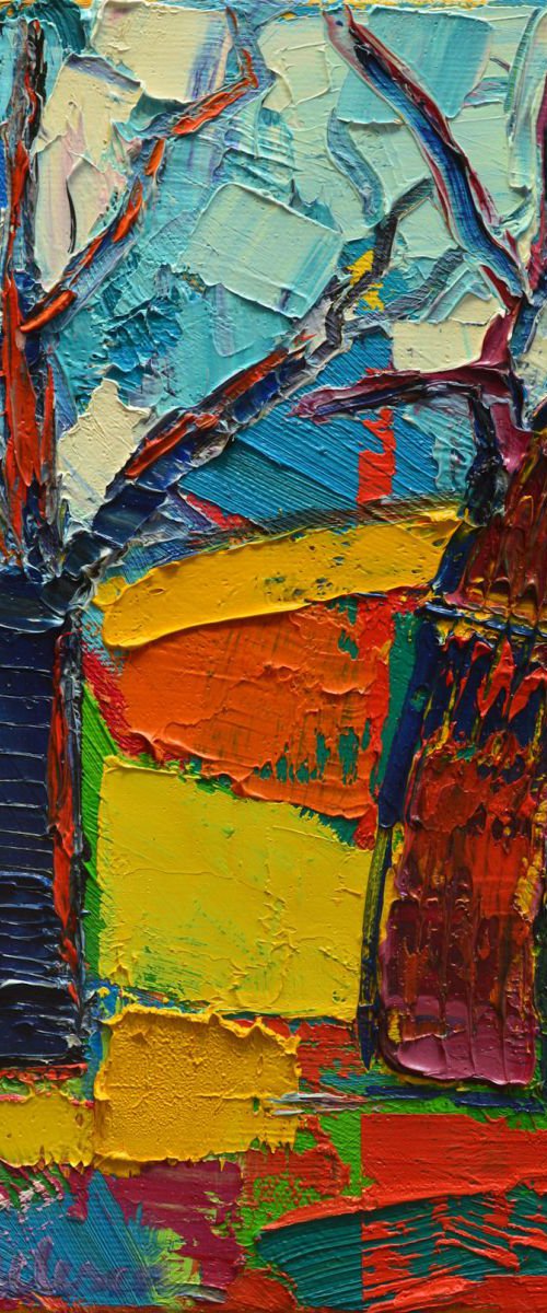 DANCING TREES - abstract landscape modern impressionist miniature palette knife oil painting by ANA MARIA EDULESCU