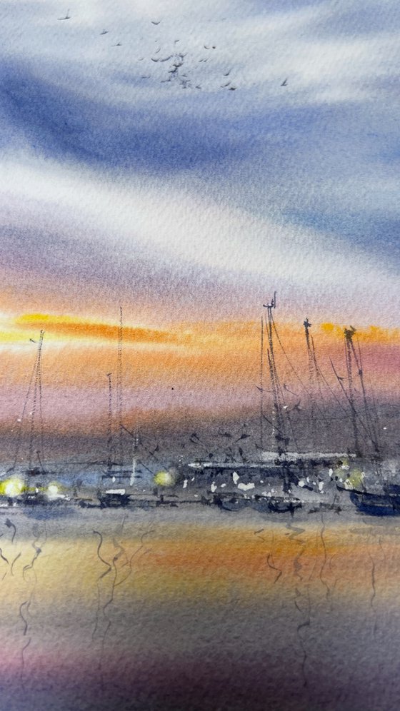Evening harbor in Valencia