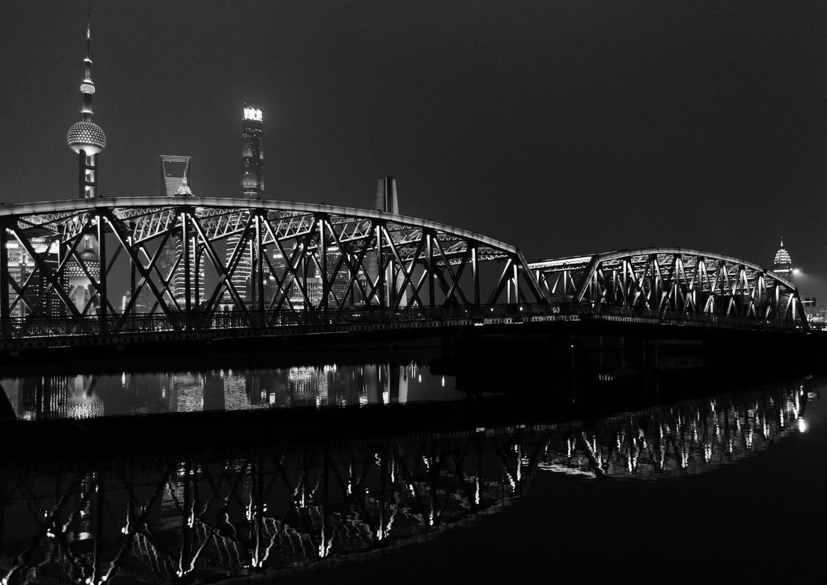 Waibaidu Bridge, Shanghai, China [Framed; also available unframed] by Charles Brabin