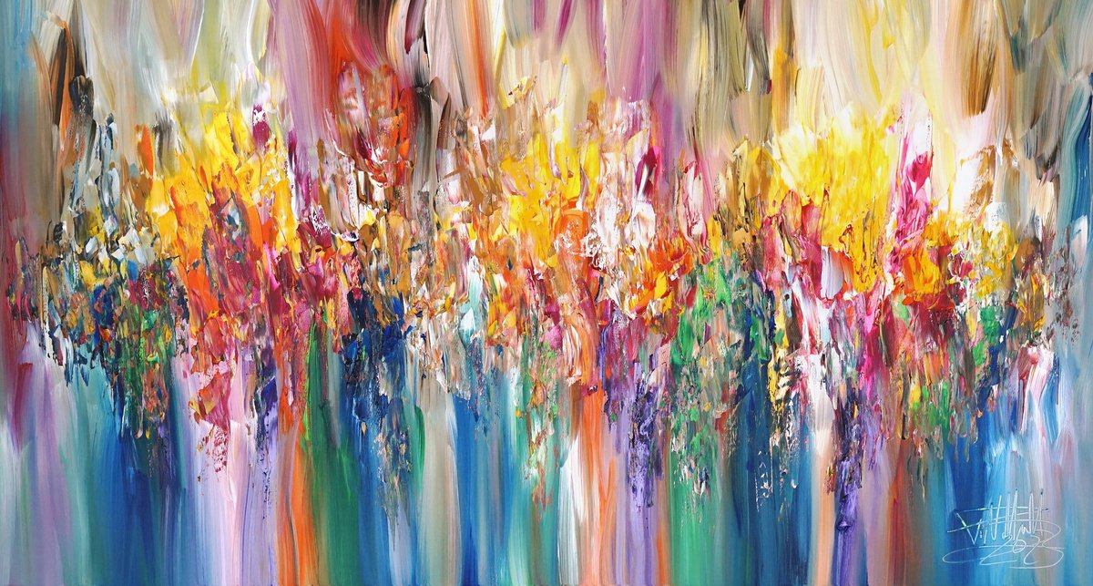 Abstract Acrylic Painting By Peter Nottrott, 61 X 33", Joyful Symphony C 3, Original Artwork