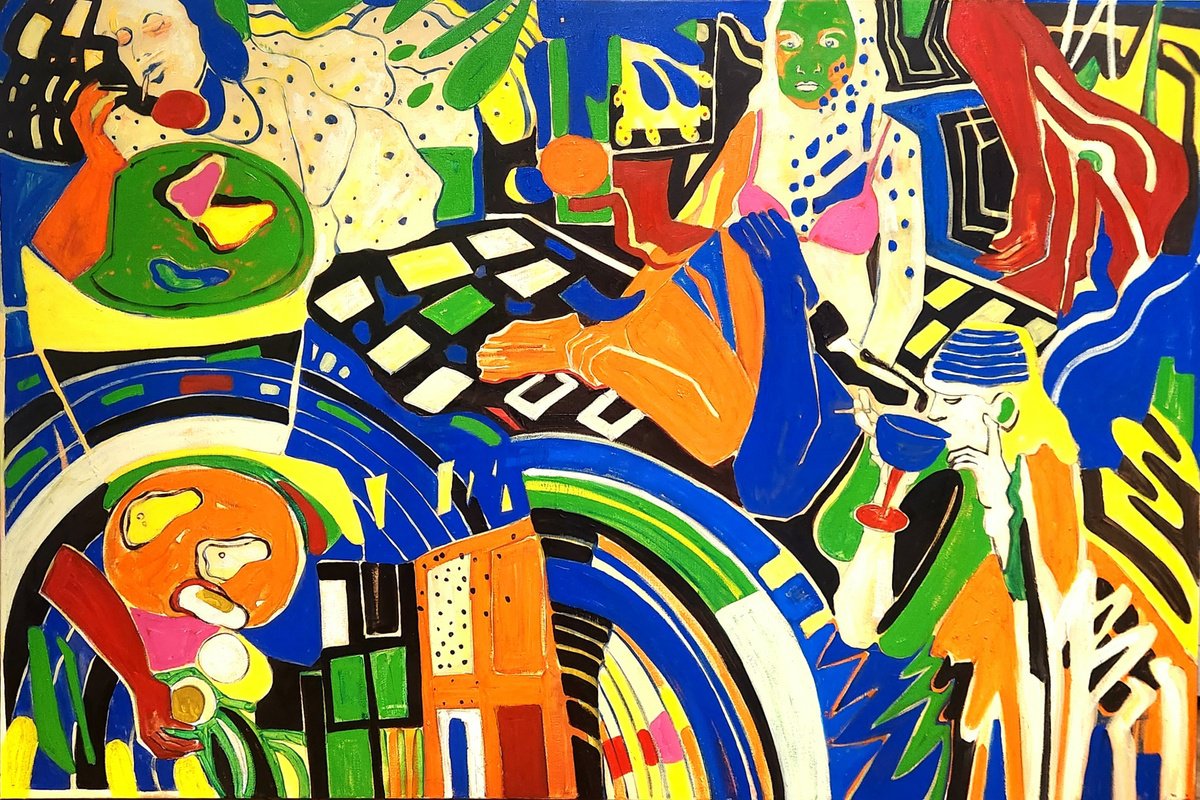 Expressive Portrait Oil Painting By Anahita Amouzegar, 60 X 40, Kaleidoscope Of Life, Original Artwork