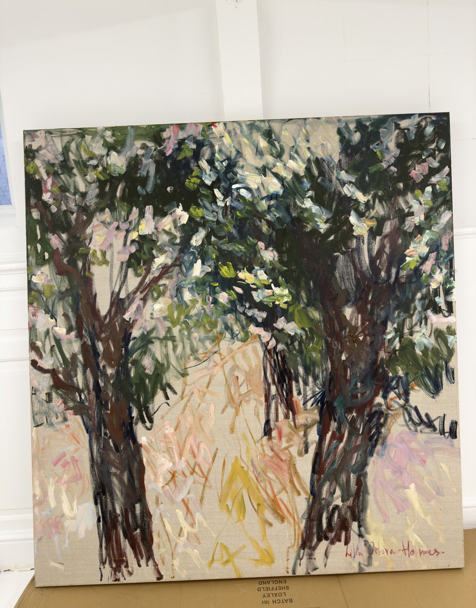 Expressive Landscape Oil Painting By Lilia Orlova-Holmes, 59 X 63", Trees, Original Artwork
