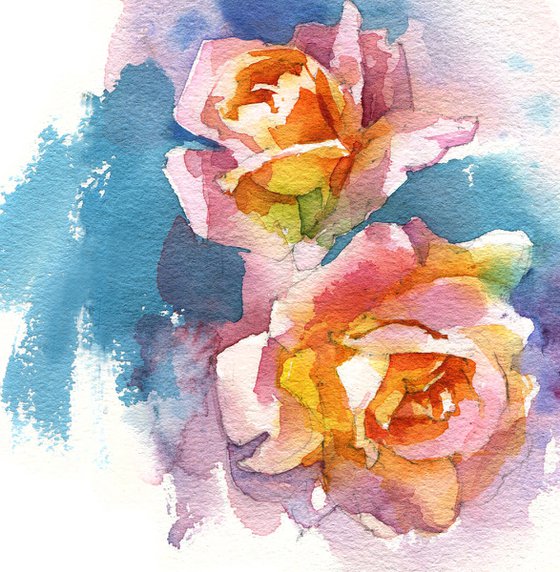 Original watercolor painting "Two fiery roses"