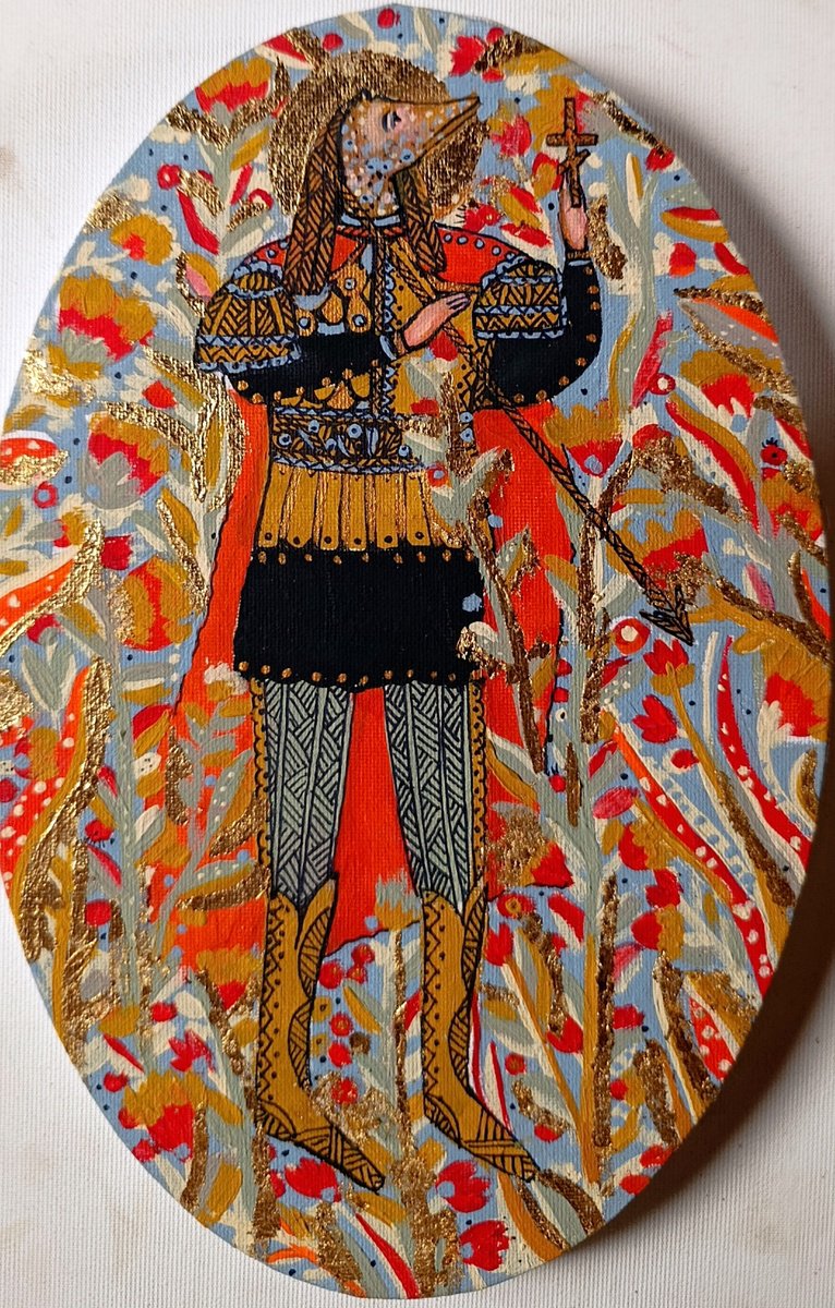 Portrait Acrylic Painting By Tetiana Osadchuk, 8 X 12", Saint Christopher, Original Artwork