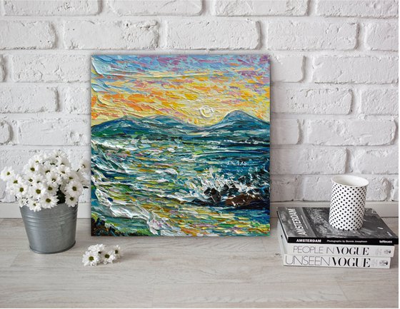 Ocean Sunrise - Original Painting on Canvas, Palette Knife Art