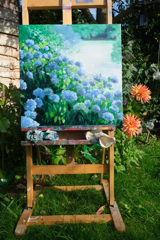 Looking through the hydrangeas