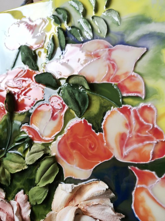 Renoir roses - are beautiful flowers that have turned from a painting into a bas-relief, 100x70x6 cm deep.