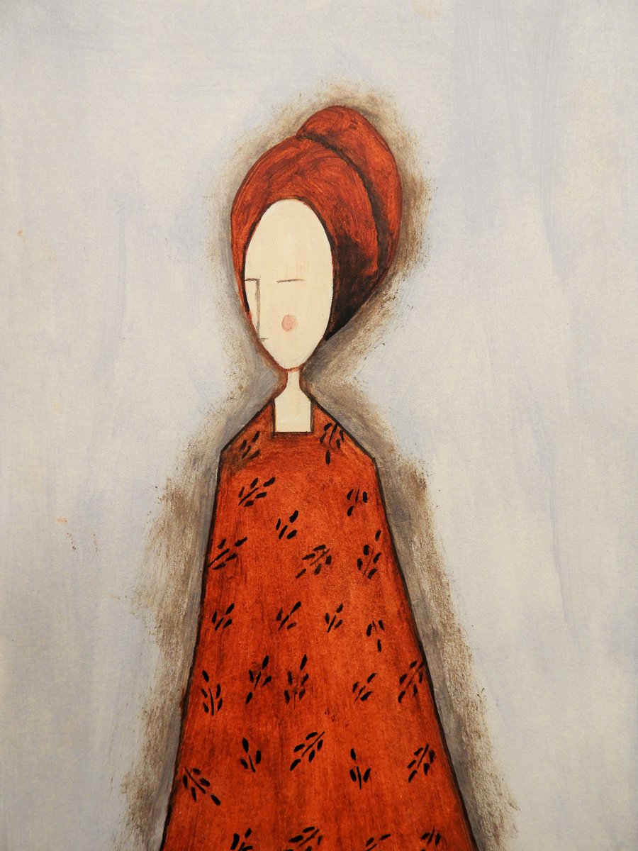 The Lady in red - oil on paper