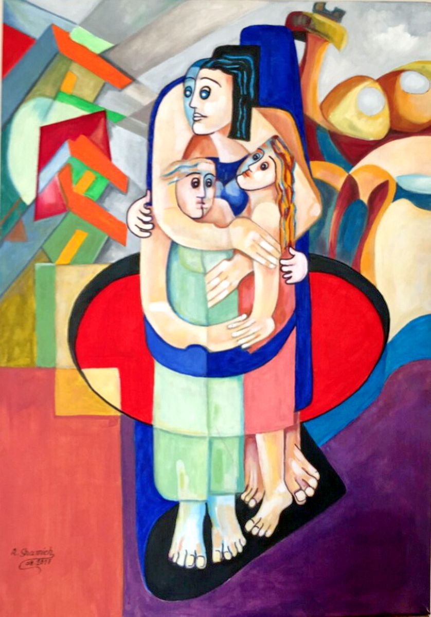 Abstract Portrait Acrylic Painting By Abdelrahman Shamieh, 20 X 28, Scare, Original Artwork