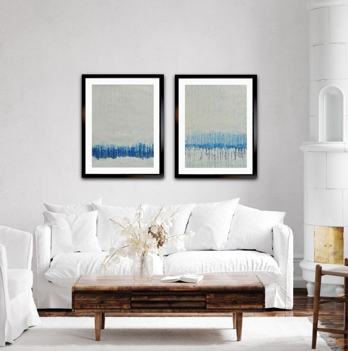 Blizzard Blue + Cerulean Frost - Abstract Diptych on Paper by Carney