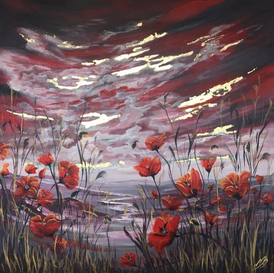 Poppies on gold leaf