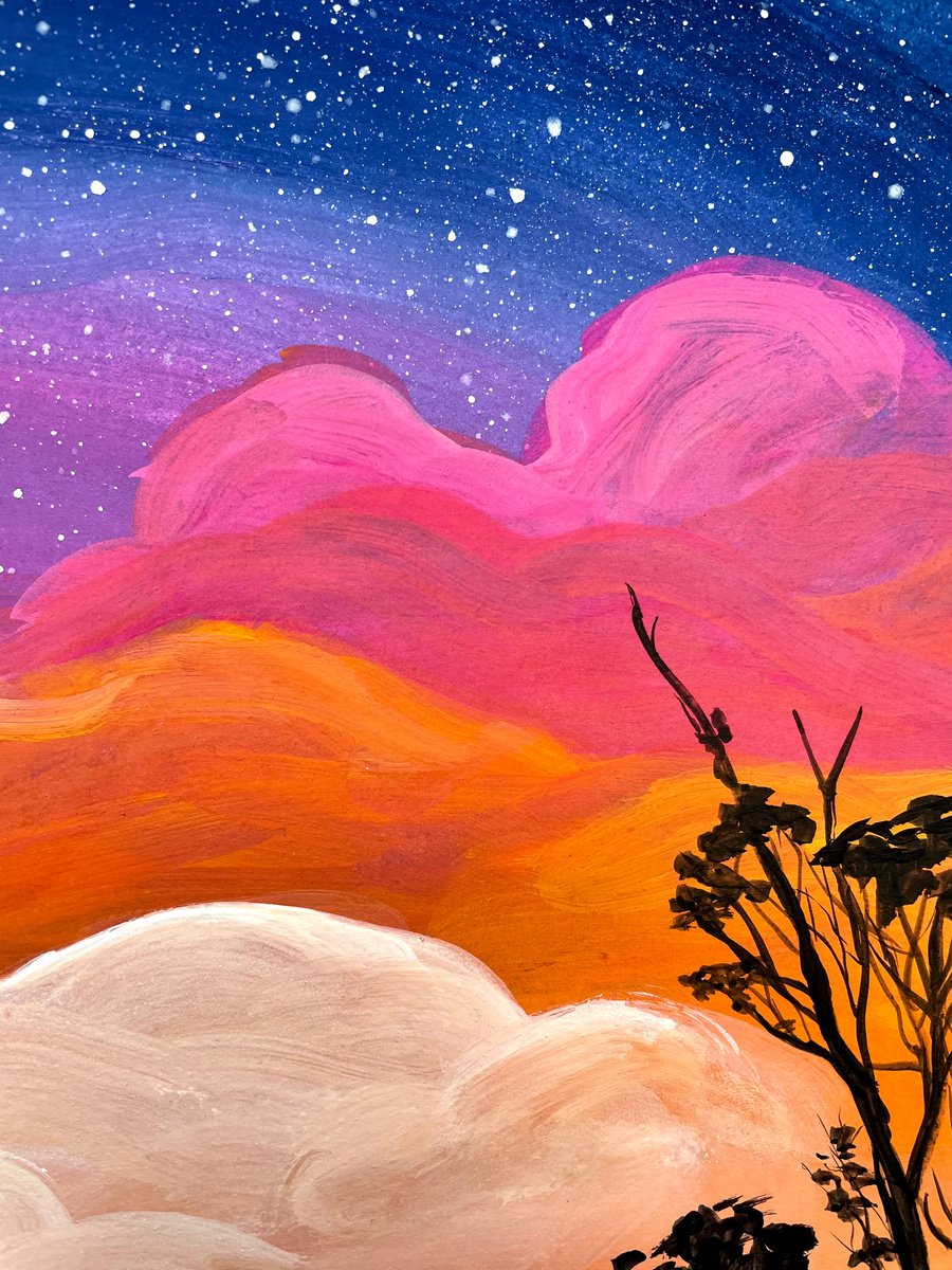 KREA - guache painting of a vibrant color sunset, vaporwave aesthetic,  waves crashing, subtle, romantic