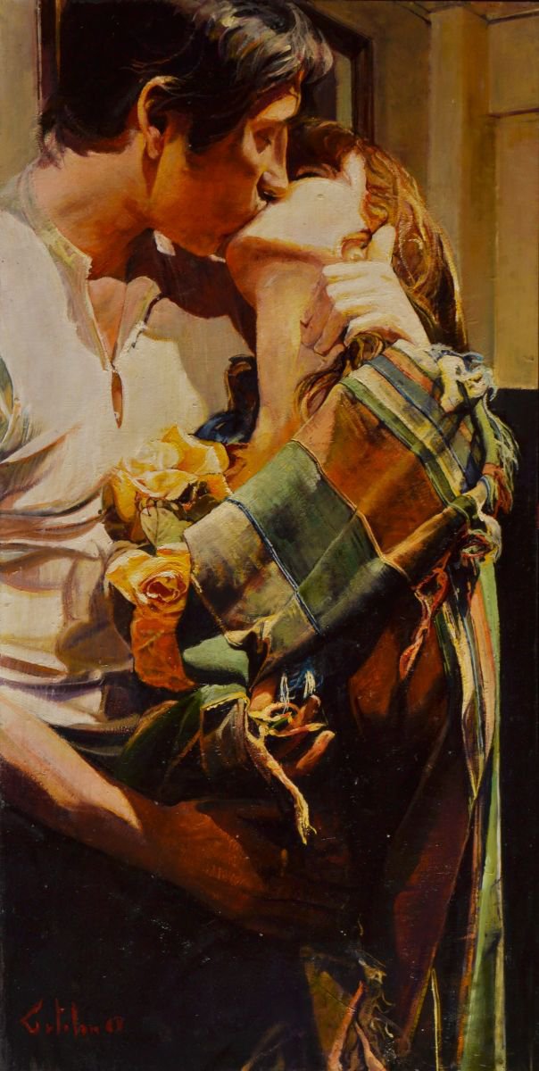 Photorealistic Oil Painting , The Kiss By Marco Ortolan, 16 X 31, Artwork For Sale On Artfinder
