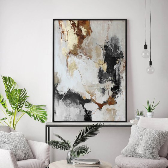 "Gray Flux" Gray gold abstract acrylic art