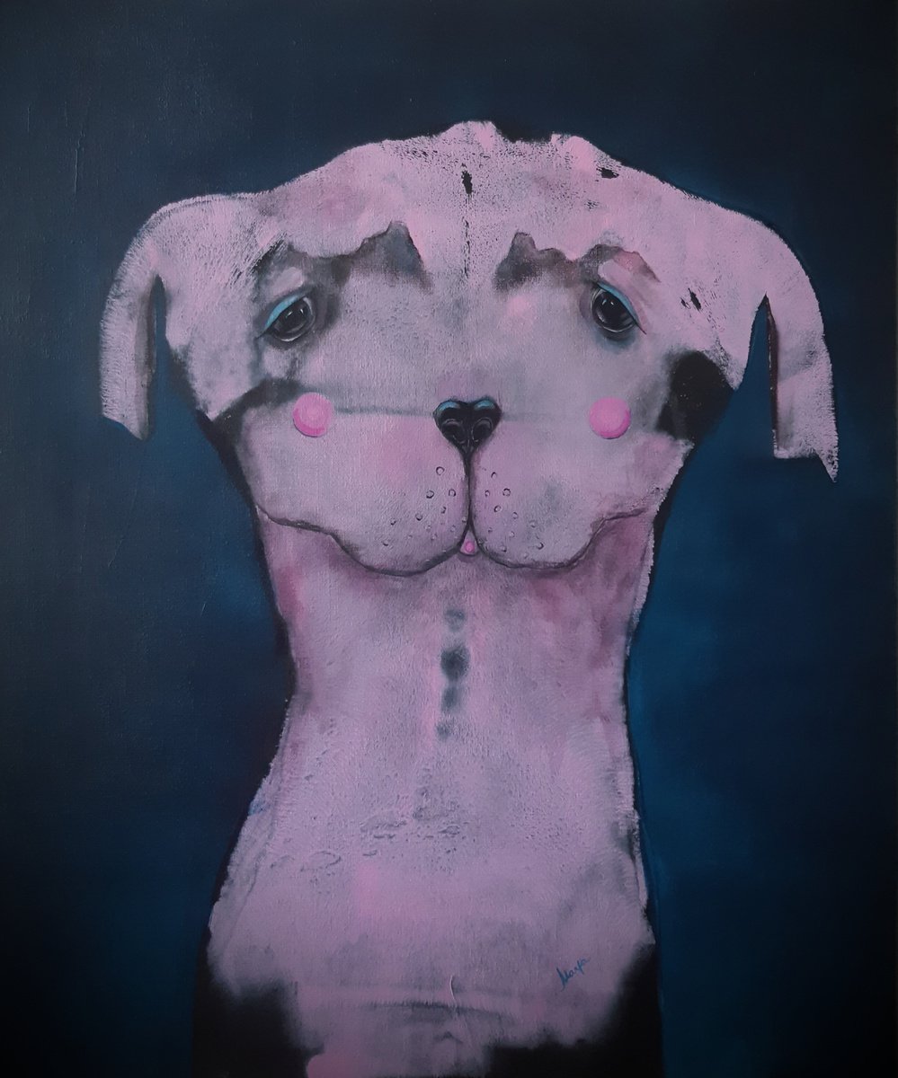 Urban And Pop Animal Acrylic Painting By Maija Nochevnaya, 21 X 24", Marshmallow, Original Artwork