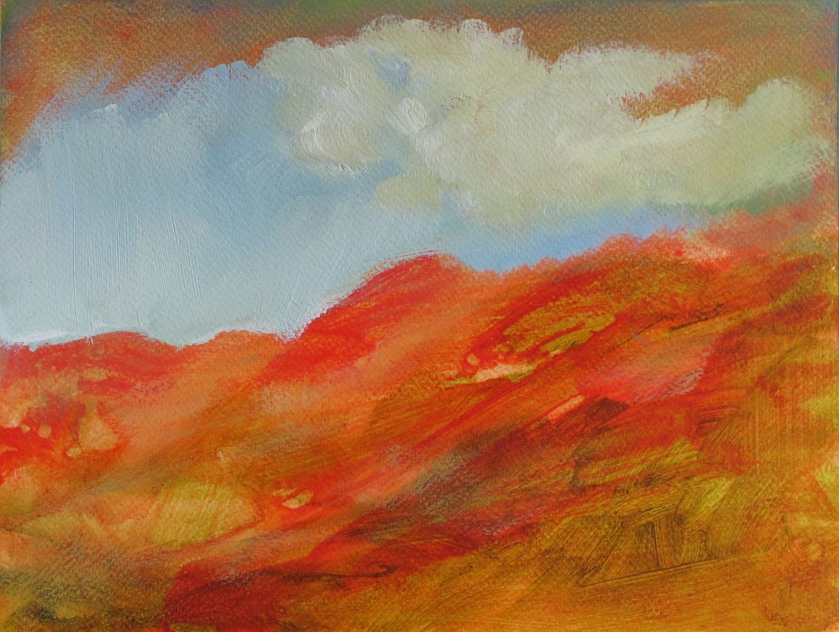 Abstract Landscape Acrylic Painting By Fabienne Monestier, 12 X 9, The Red Mountain, Original Artwork