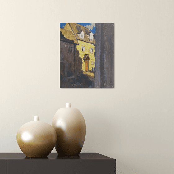 Original Oil Painting Wall Art Artwork Signed Hand Made Jixiang Dong Canvas 25cm × 30cm The House In Front small building Impressionism