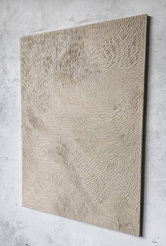 "Fluency 5" High textured abstract beige art