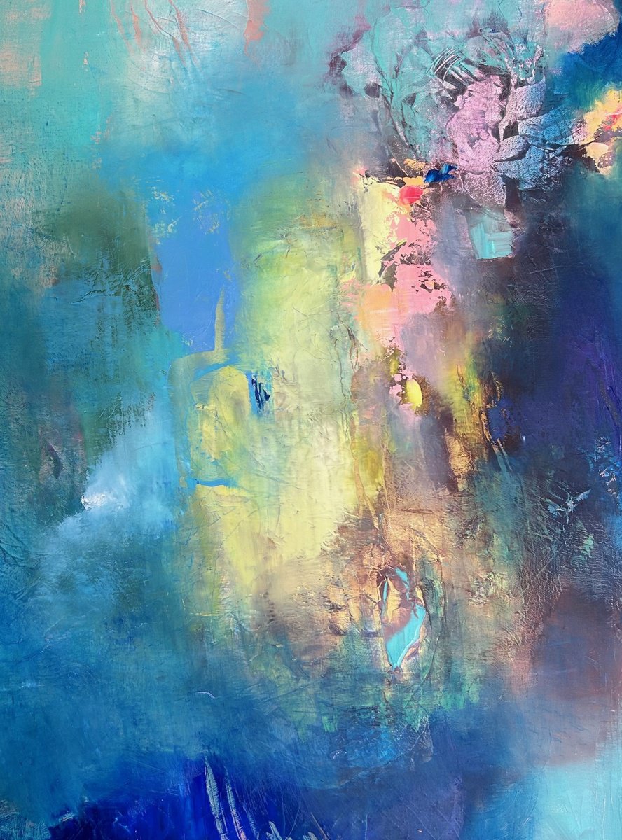 Expressive Abstract Oil Painting By Ludmila Budanov, 31 X 39", Life Is An Adventure, Original Artwork