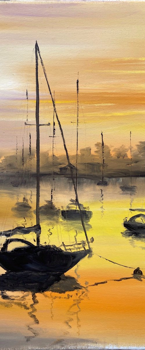 Sunrise in the yachts harbor by Dmitry Fedorov