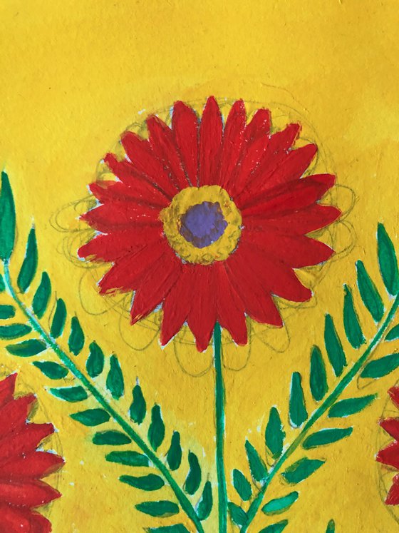 Decorative flowers on yellow