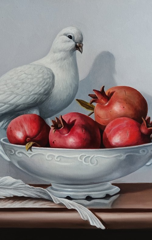 Still life with pomegranates and dove by Tamar Nazaryan