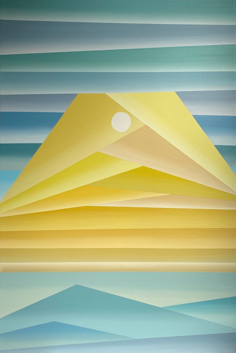 Geometric Abstract Acrylic Painting By Shushanik Karapetyan, 24 X 36", Sunset In Nevada, Original Artwork