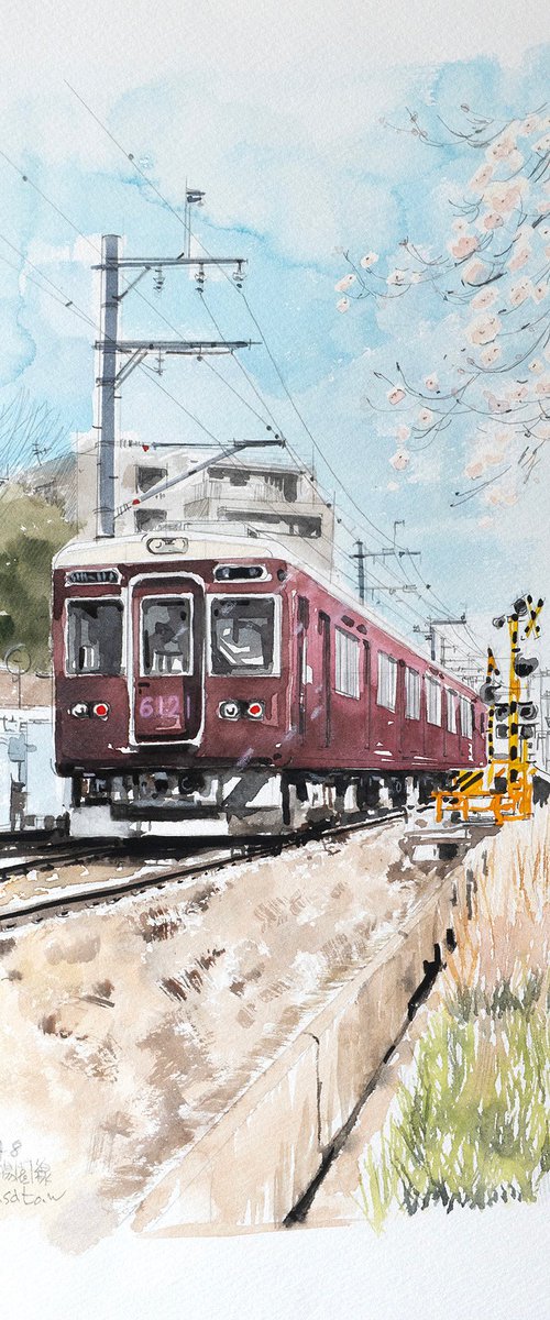 Cherry Blossoms and the Hankyu Train by Masato Watanabe
