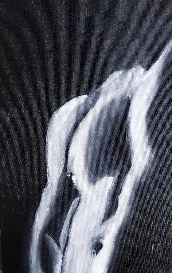 Man nude, original erotic small painting, gift idea, art for home, bedroom decor