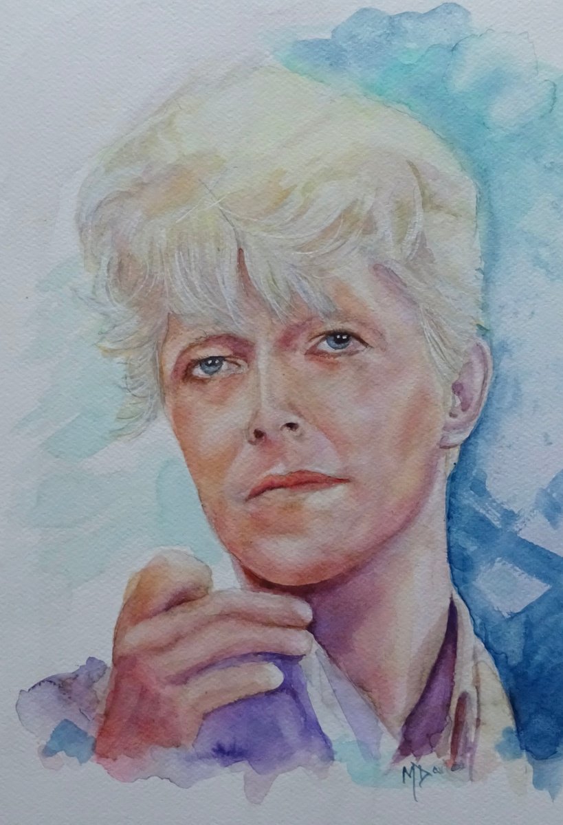 Impressionistic Portrait Watercolour By Mel Davies Original Art, 11 X 16", David Bowie, Original Artwork