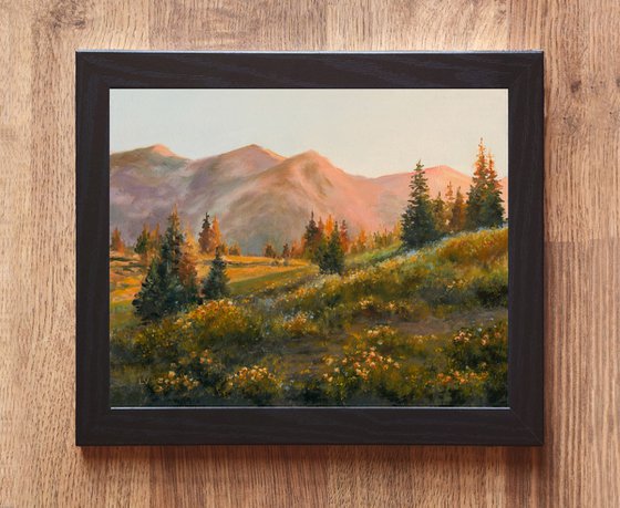 Mountain landscape with golden light