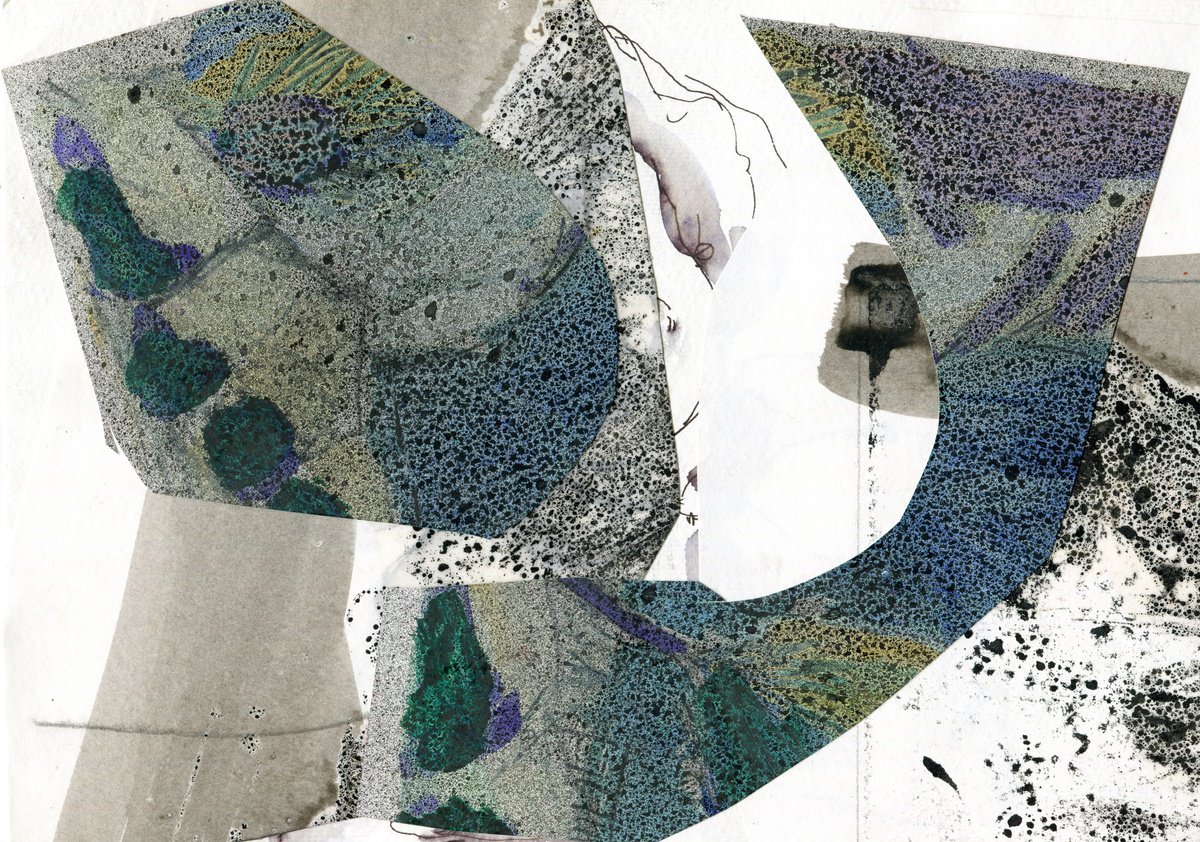 Expressive Abstract Collage By Elizabeth Anne Fox, 11 X 8, Dark Ice, Original Artwork