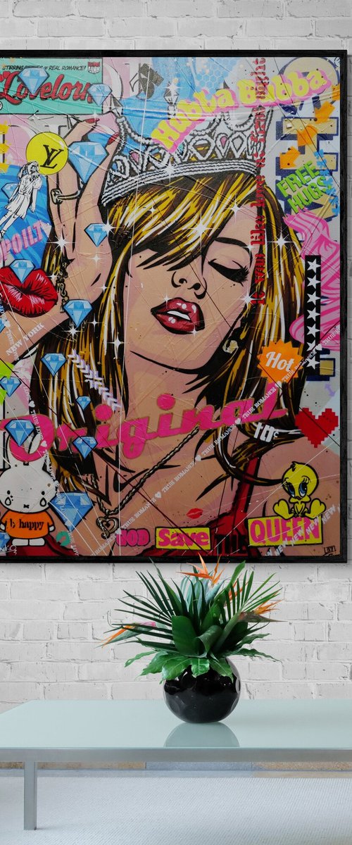 Sugar Queen 140cm x 100cm Colourful Textured Urban Pop Art by Franko