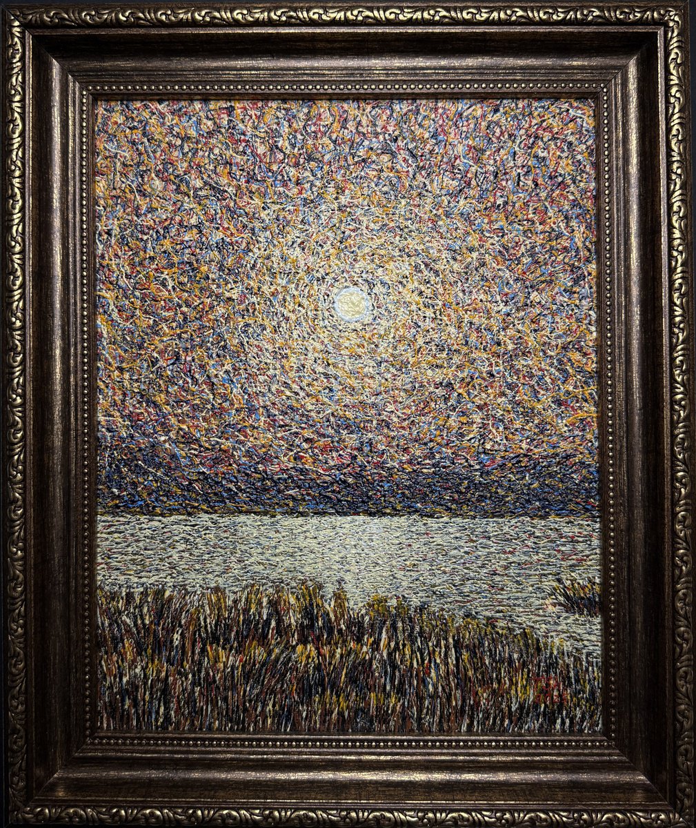 Impressionistic Landscape Acrylic Painting By Tina Shyfruk, 12 X 14", Glow Over The Water, Original Artwork