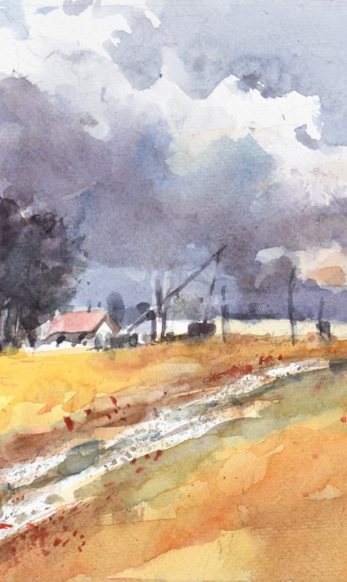 Sormy clouds over wheat field by Goran Žigolić Watercolors