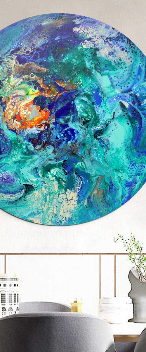 Large round painting modern art by Areti Ampi