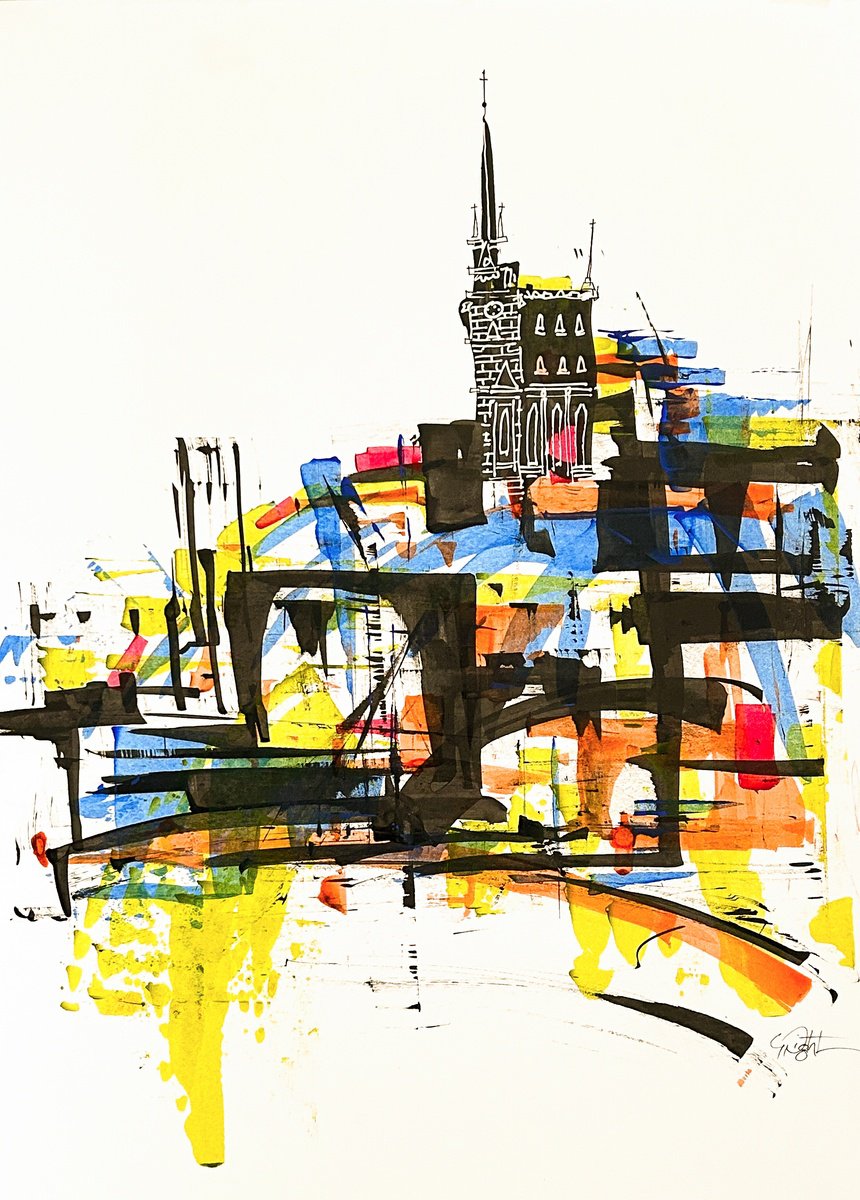 Expressive Cityscapes Acrylic Painting By Deke Wightman, 11 X 15, Bonifatius On The Hill, Original Artwork