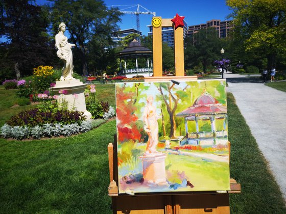 Public gardens, August, plein air - original, one of a kind, oil on canvas impressionistic style painting