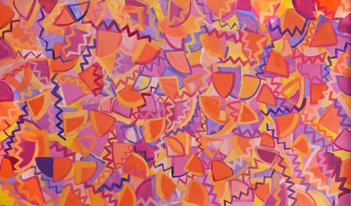 Abstract Acrylic Painting By Mima Taneva, 55 X 31", Carefree Summer, Original Artwork