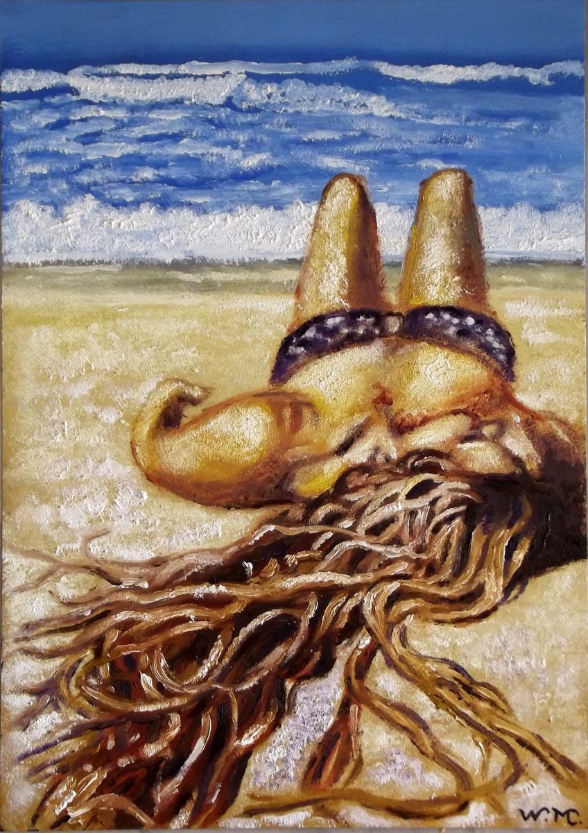 SEASIDE GIRL - SLEEPING AT THE SEASIDE - Oil painting (30x42cm) by Wadih Maalouf