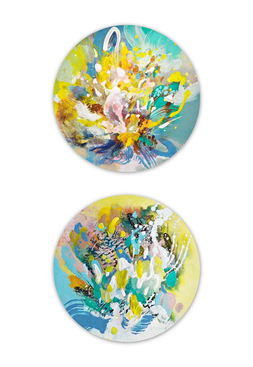 Abstract Acrylic Painting By Liang Hailun, 11 X 11", Echos Du Printemps N°10, N°11, Original Artwork