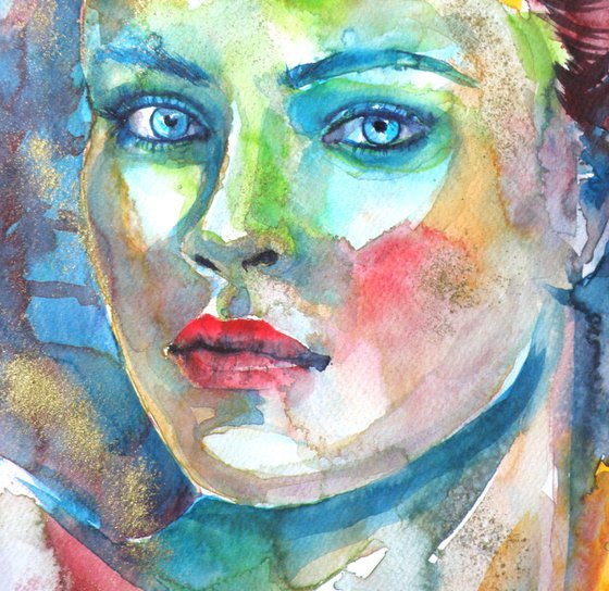 Colorful girl with gold