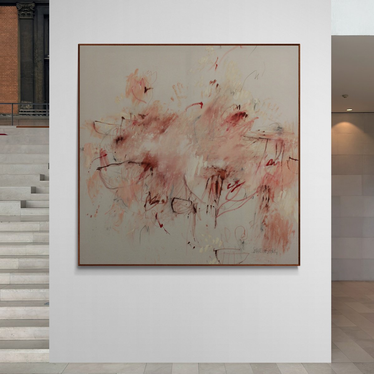 Expressive Abstract Painting By Daniela Schweinsberg, 55 X 55, Somewhere Beyond The Pink, Original Artwork