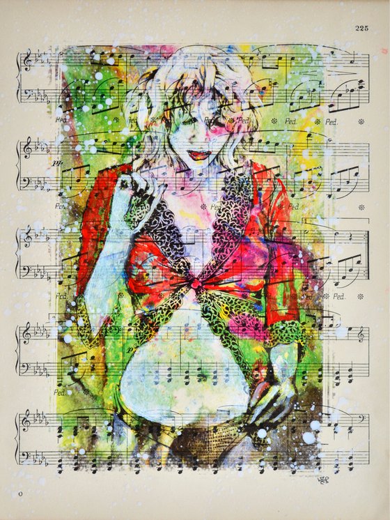 After Bath - Collage Art on Real Vintage Sheet Music Page